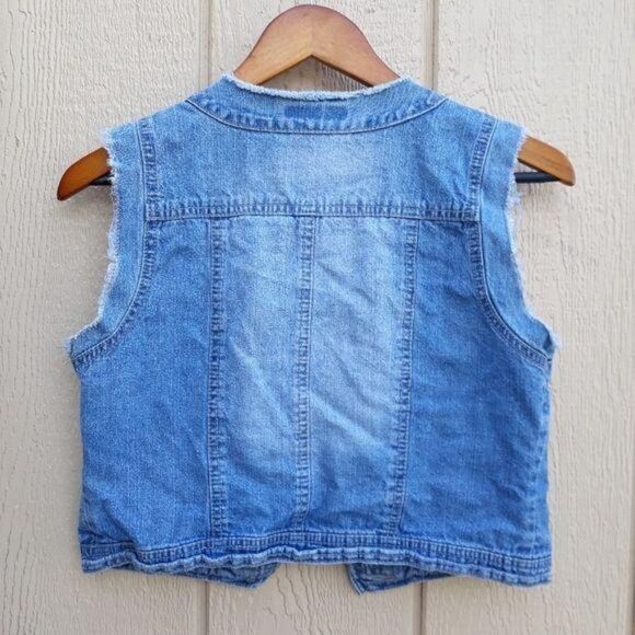 Vintage 80's Route 66 Distressed Raw Hem Light‎ Wash Cropped Jean Vest Sz S - Picture 2 of 7